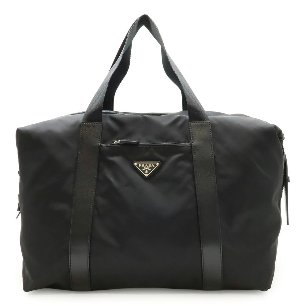 Prada Triangle Travel Bag Tote Tessuto Saffiano Shoulder NERO Black